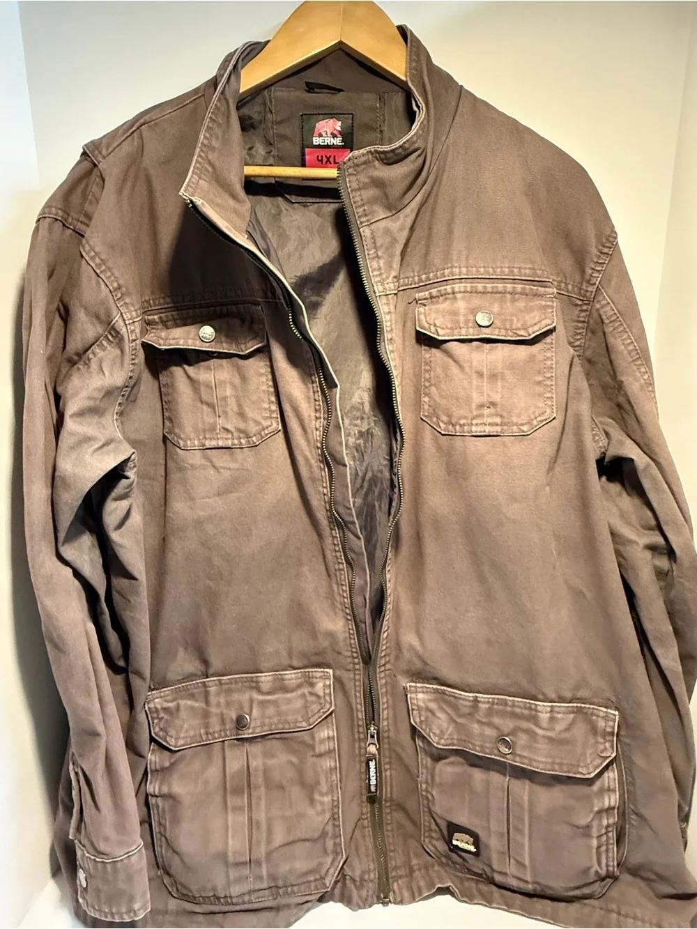Berne Brown Washed Duck Canvas Cargo Work Jacket 4XL